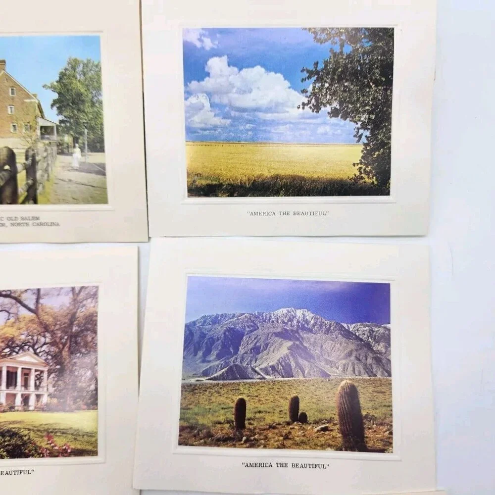 Vintage America The Beautiful 10 Embossed Color Photo Blank Note Cards Envelopes